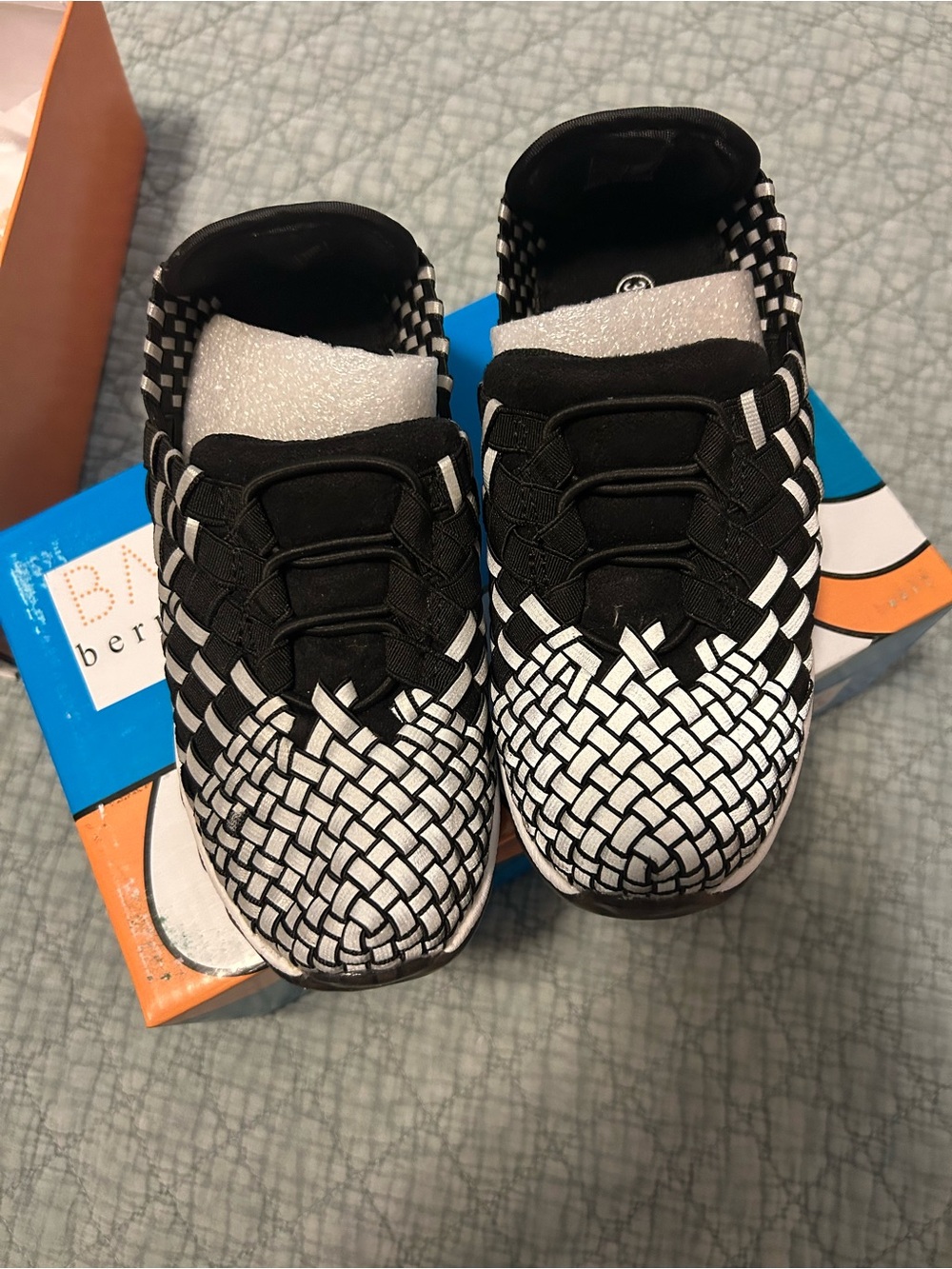 bernie mev. Kids Black and Silver Reflective Woven Slip-On Sneakers